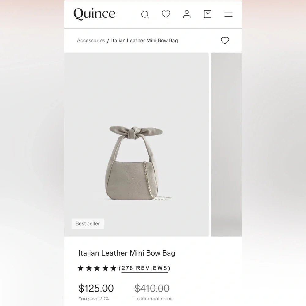 New! Quince Italian Leather Mini Bow Bag in Taupe - Picture 6 of 7
